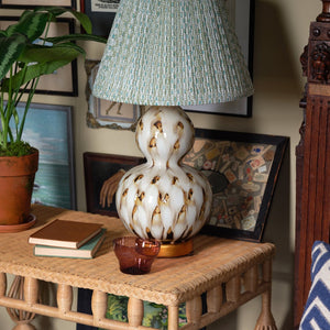 Small brown Pheasant Feather ceramic lamp with gold base by Bunny Williams Home