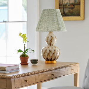 Small brown Pheasant Feather ceramic lamp with gold base by Bunny Williams Home