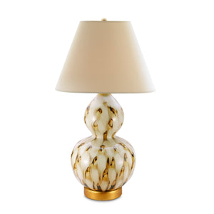 Small brown Pheasant Feather ceramic lamp with gold base by Bunny Williams Home
