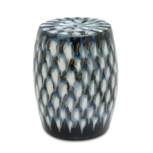 Pheasant Feather glazed ceramic Garden Stool in blue by Bunny Williams home