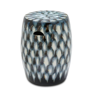 Pheasant Feather glazed ceramic Garden Stool in blue by Bunny Williams home