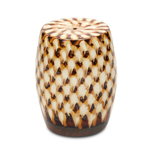 Pheasant Feather glazed ceramic Garden Stool in brown by Bunny Williams home