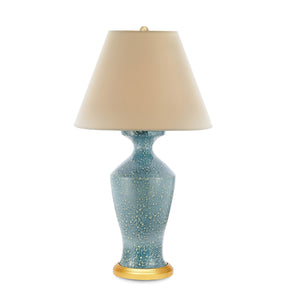 Blue Celestine ceramic lamp with reactive glaze
