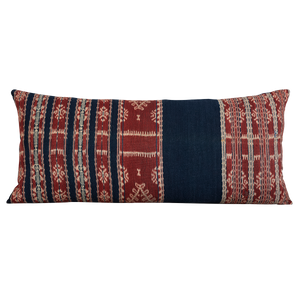 Long rectangular vintage woven cotton Indonesian ikat and indigo cushion