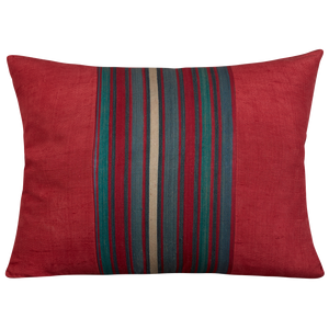 Silk Jajim Cushion/ pillow - Crimson with petrol blue and magenta stripe