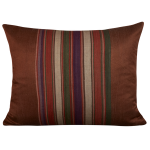 Silk Jajim Cushion/ pillow - Chocolate brown with terracotta and green stripe