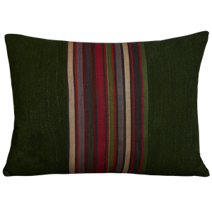 Silk Jajim Cushion/ pillow - Dark forest green with lavender and fuschia stripe A