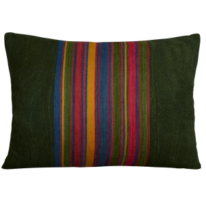 Silk Jajim Cushion/ pillow - Forest green with magenta and blue stripe