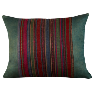 Silk Jajim Cushion/ pillow - Green/blue and multicolour stripe