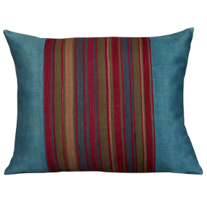 Silk Jajim Cushion/ pillow - Pale blue and magenta and blue stripe