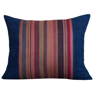 Silk Jajim Cushion/ pillow - Royal blue and pink and denim blue stripe
