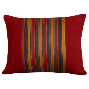 Silk Jajim Cushion/ pillow - Red and chocolate brown and yellow stripe