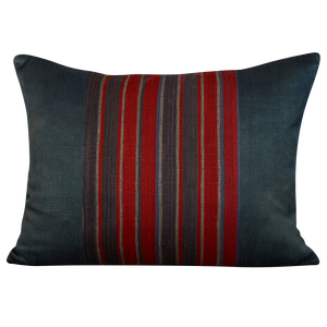 Silk Jajim Cushion/ pillow - Indigo blue and red stripe