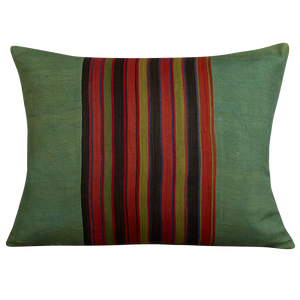 Silk Jajim Cushion/ pillow - Green with multicolour and terracotta stripe