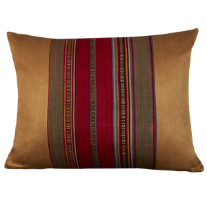 Silk Jajim Cushion/ pillow - Gold with bold magenta terracotta stripe