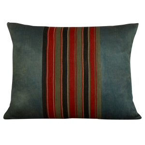 Silk Jajim Cushion/ pillow - Blue/grey with red and black stripe