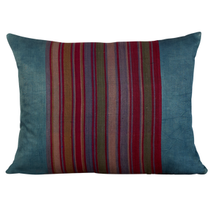 Silk Jajim Cushion/ pillow - Azure blue with lavender and magenta stripe