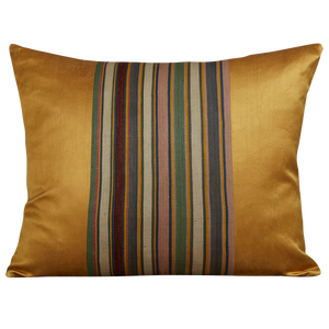 Silk Jajim cushion - Pink/green and grey stripe on yellow silk