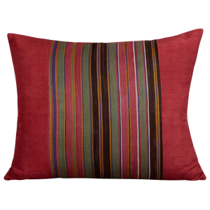 Silk Jajim cushion - Green/pink and brown stripe on fuchsia silk