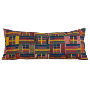 Long rectangular Kente cloth African cushion - Blue/red/yellow multicolour