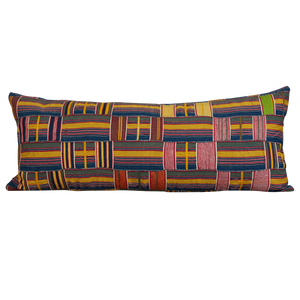 Long rectangular Kente cloth African cushion - Blue/red/yellow multicolour