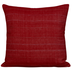 Square cushion in Vintage French red linen with lilac self stripe
