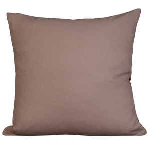 Square cushion in Vintage French red linen with lilac self stripe