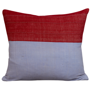 Rectangular double sided cushion in Vintage French red and lilac linen