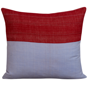 Rectangular double sided cushion in Vintage French red and lilac linen