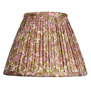 8 inch - 20 cm mauve burgundy and green floral print French drum silk sari lampshade