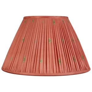 14 inch Plain pink with small green motif French drum silk sari lampshade