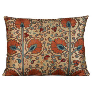 Rectangular silk suzani embroidered cushion- pillow with double carnation design