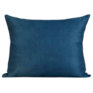 Rectangular silk suzani cushion with classic ottoman floral and rosette design with blue silk back