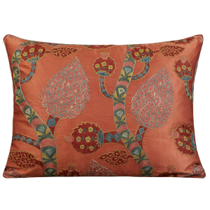 Rectangular silk suzani with vine and pomegranate design on pink ground