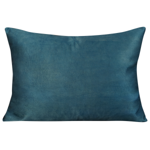 Rectangular silk suzani cushion with triple carnation design with blue silk back