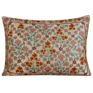 Rectangular Pink blue and red lattice design suzani on cream ground