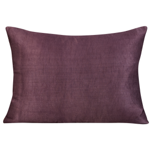 Rectangular silk suzani cushion with scrolling floral design with purple silk back
