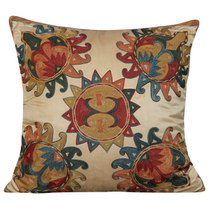 Square silk suzani cushion with Anatolian motifs