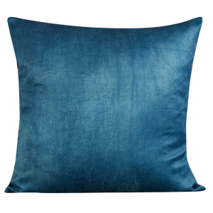 Square silk suzani cushion with red and blue carnation design and blue silk back
