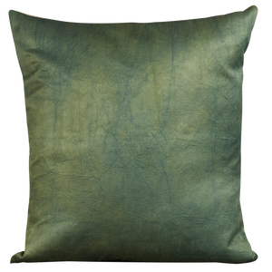 Square silk suzani cushion with red carnation design and green silk back