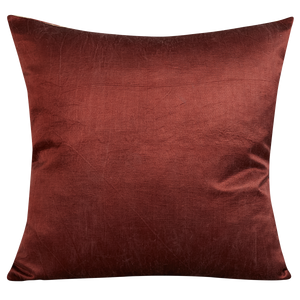 Square silk suzani cushion with oxblood carnation design and oxblood silk back
