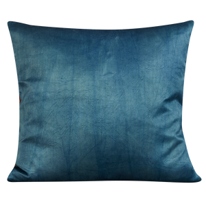 Square silk suzani cushion with pale blue and red carnation design