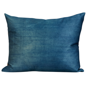 Rectangular silk suzani cushion with carnation design on blue ground
