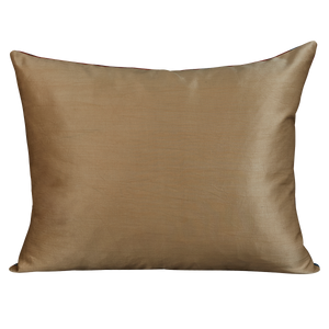 Rectangular silk suzani cushion with cream paisley design on pink ground