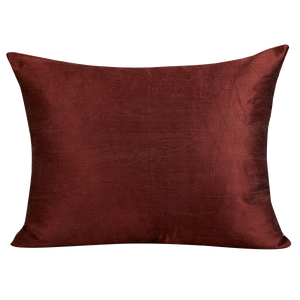 Rectangular silk suzani cushion with tulip motifs and scalloped border with oxblood silk back