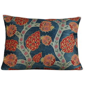 Rectangular pomegranate and vine design suzani on blue ground