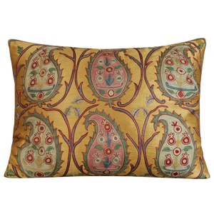 Rectangular paisley design suzani on gold/yellow ground