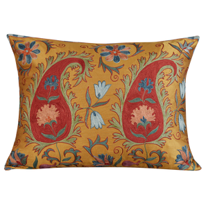 Rectangular double paisley floral design suzani on gold ground