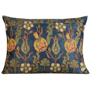 Rectangular floral yellow pomegranate design suzani on dark blue ground