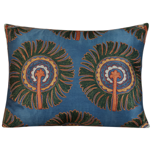 Rectangular sunburnt medallion design suzani on blue ground